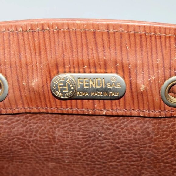 FENDI Shoulder Bag Leather Brown Gold Auth am8357 - Picture 13 of 16
